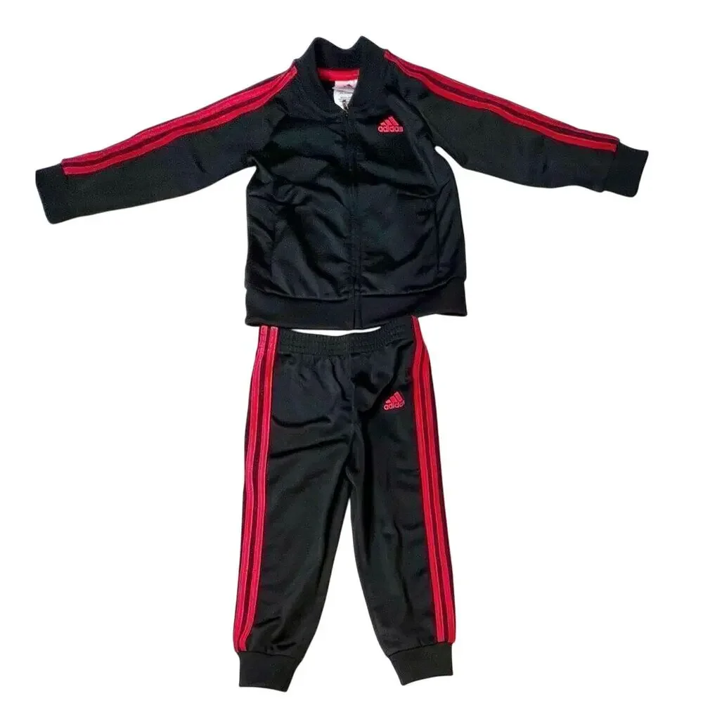 Adidas Black Red Side Stripe Track Suit Outfit 24 months‎ Toddler Boy Sportswear